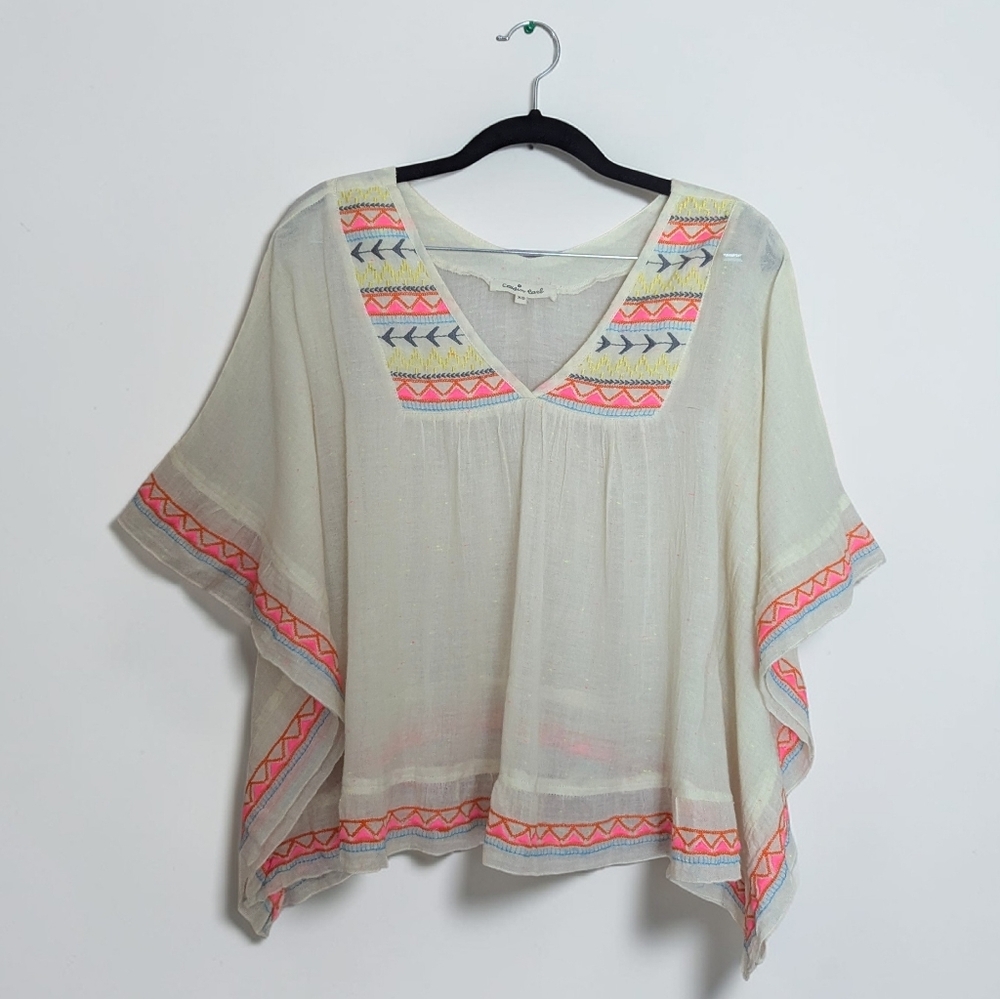 Cousin Earl Size XS Kaftan Poncho Embroidered Blouse Bohemian Batwing Beige Top